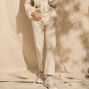 Papermoon Danielle split-panel pants in ivory cotton twill and corduroy Size S